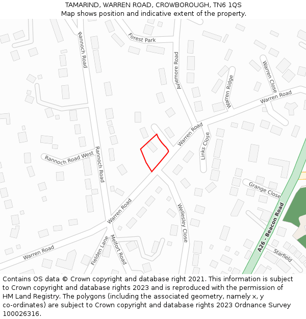 TAMARIND, WARREN ROAD, CROWBOROUGH, TN6 1QS: Location map and indicative extent of plot