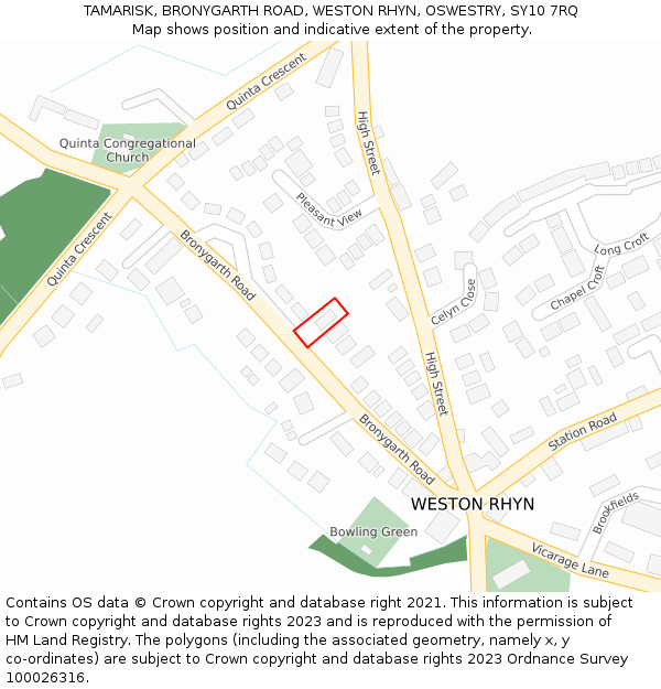 TAMARISK, BRONYGARTH ROAD, WESTON RHYN, OSWESTRY, SY10 7RQ: Location map and indicative extent of plot