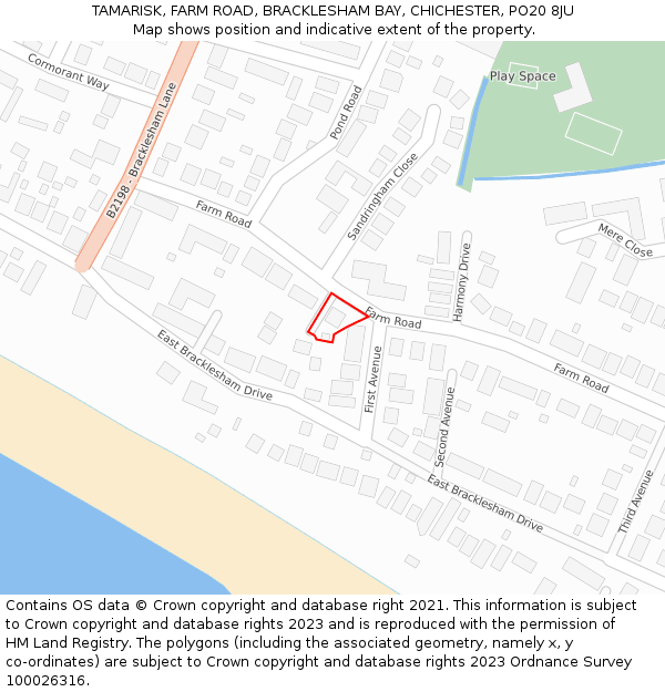 TAMARISK, FARM ROAD, BRACKLESHAM BAY, CHICHESTER, PO20 8JU: Location map and indicative extent of plot