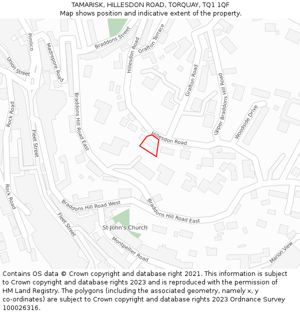 TAMARISK, HILLESDON ROAD, TORQUAY, TQ1 1QF: Location map and indicative extent of plot