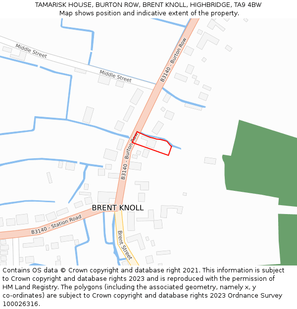 TAMARISK HOUSE, BURTON ROW, BRENT KNOLL, HIGHBRIDGE, TA9 4BW: Location map and indicative extent of plot