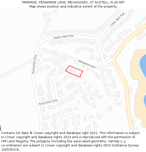 TAMARISK, PENWARNE LANE, MEVAGISSEY, ST AUSTELL, PL26 6PF: Location map and indicative extent of plot
