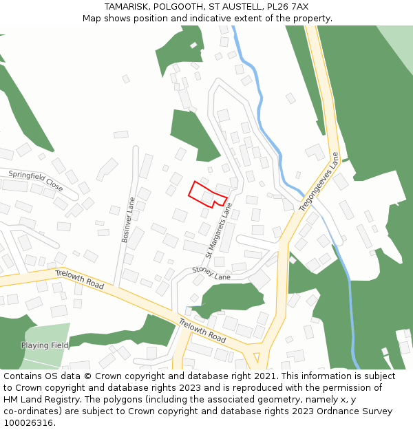 TAMARISK, POLGOOTH, ST AUSTELL, PL26 7AX: Location map and indicative extent of plot