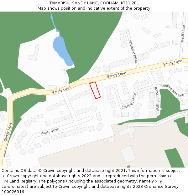 TAMARISK, SANDY LANE, COBHAM, KT11 2EL: Location map and indicative extent of plot