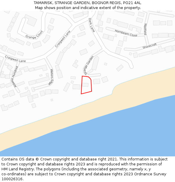 TAMARISK, STRANGE GARDEN, BOGNOR REGIS, PO21 4AL: Location map and indicative extent of plot