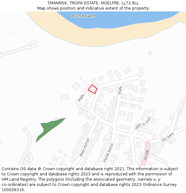 TAMARISK, TRIGFA ESTATE, MOELFRE, LL72 8LL: Location map and indicative extent of plot