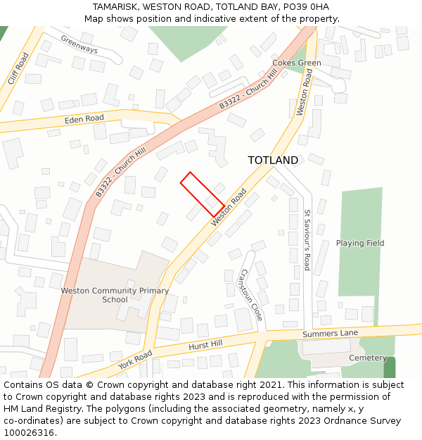 TAMARISK, WESTON ROAD, TOTLAND BAY, PO39 0HA: Location map and indicative extent of plot