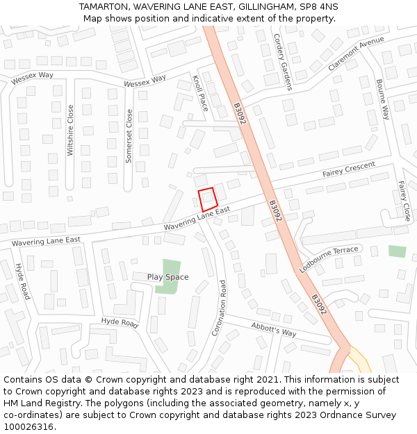 TAMARTON, WAVERING LANE EAST, GILLINGHAM, SP8 4NS: Location map and indicative extent of plot