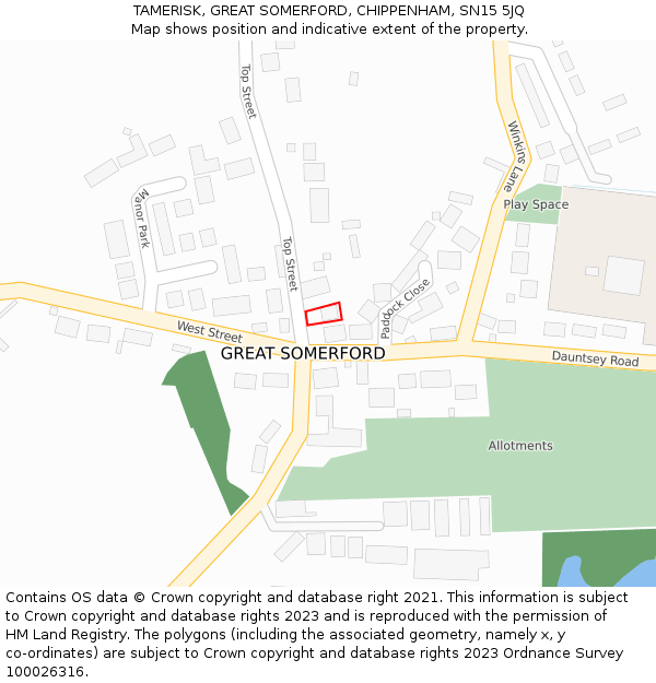 TAMERISK, GREAT SOMERFORD, CHIPPENHAM, SN15 5JQ: Location map and indicative extent of plot