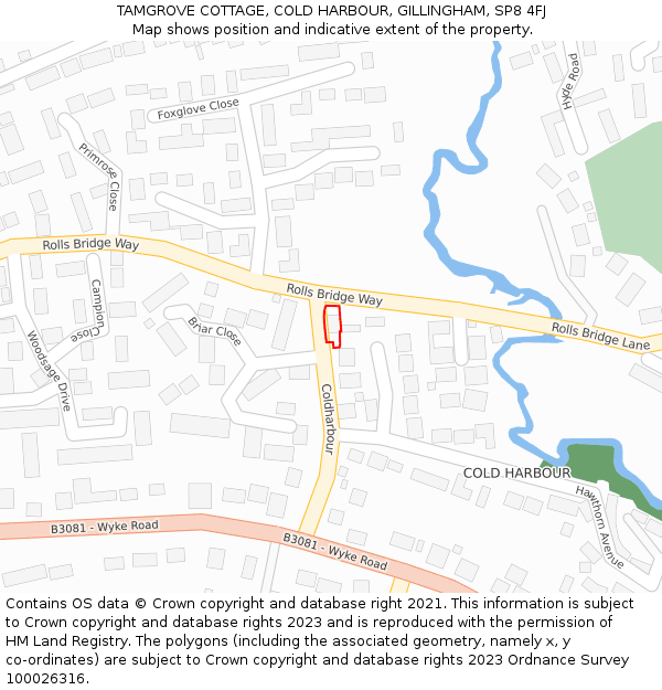 TAMGROVE COTTAGE, COLD HARBOUR, GILLINGHAM, SP8 4FJ: Location map and indicative extent of plot