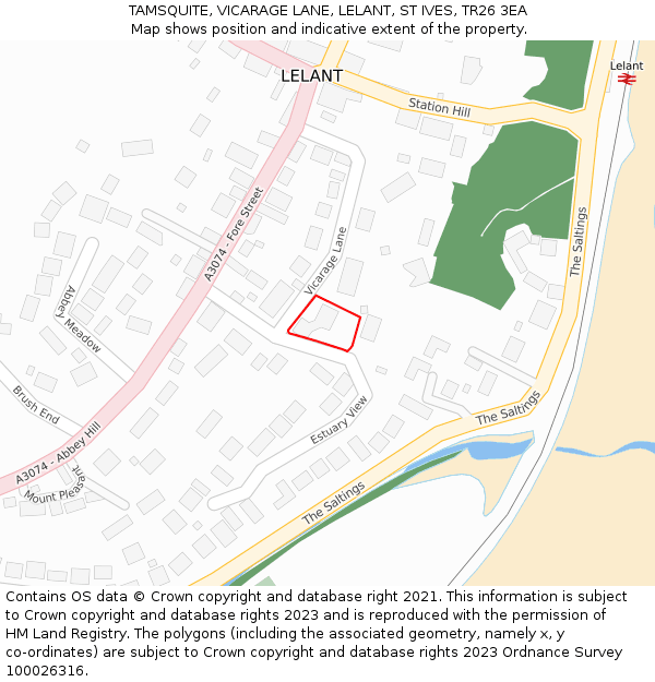 TAMSQUITE, VICARAGE LANE, LELANT, ST IVES, TR26 3EA: Location map and indicative extent of plot