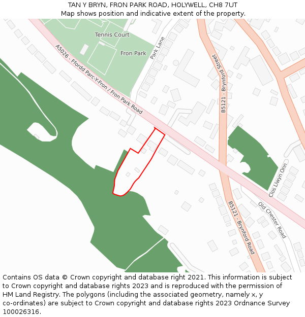 TAN Y BRYN, FRON PARK ROAD, HOLYWELL, CH8 7UT: Location map and indicative extent of plot