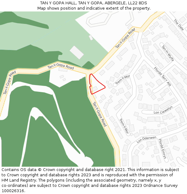 TAN Y GOPA HALL, TAN Y GOPA, ABERGELE, LL22 8DS: Location map and indicative extent of plot
