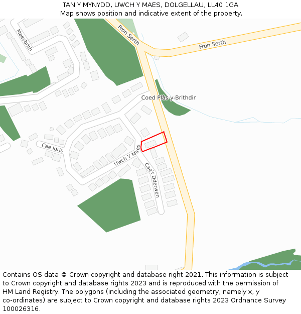 TAN Y MYNYDD, UWCH Y MAES, DOLGELLAU, LL40 1GA: Location map and indicative extent of plot