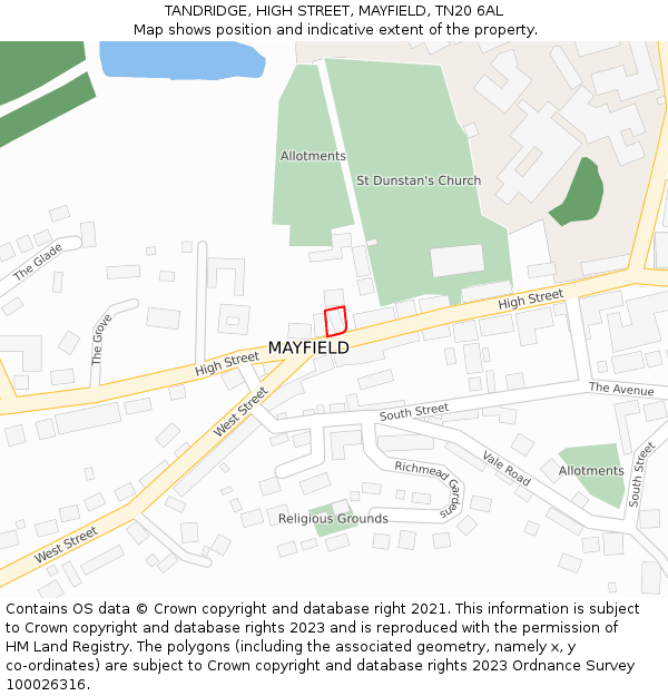 TANDRIDGE, HIGH STREET, MAYFIELD, TN20 6AL: Location map and indicative extent of plot