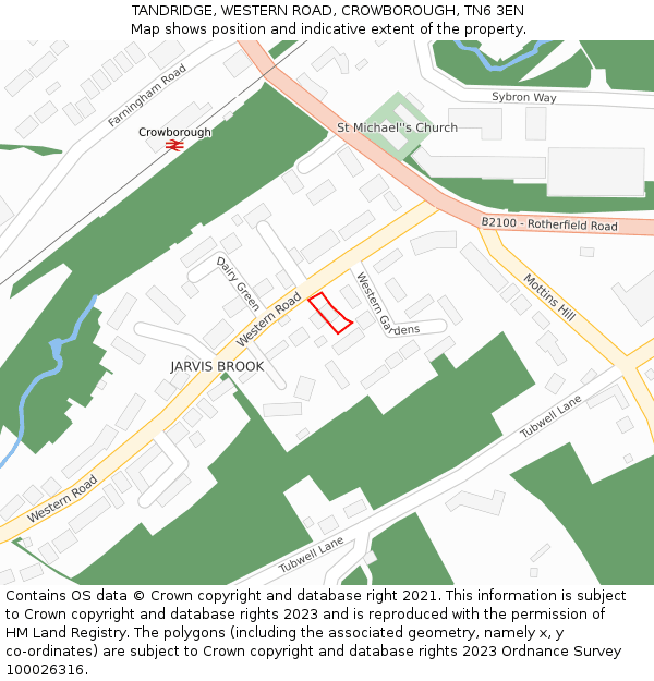 TANDRIDGE, WESTERN ROAD, CROWBOROUGH, TN6 3EN: Location map and indicative extent of plot