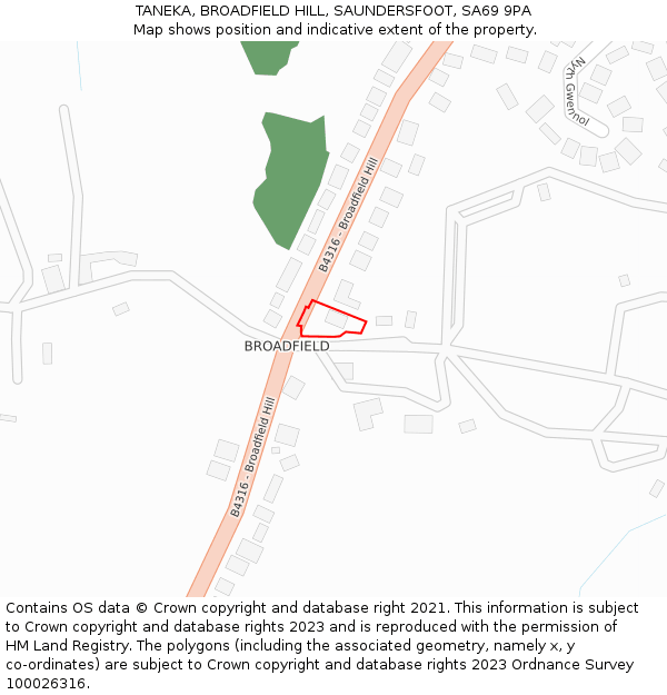 TANEKA, BROADFIELD HILL, SAUNDERSFOOT, SA69 9PA: Location map and indicative extent of plot