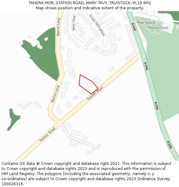 TANERA MOR, STATION ROAD, MARY TAVY, TAVISTOCK, PL19 9PQ: Location map and indicative extent of plot