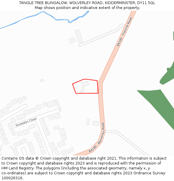 TANGLE TREE BUNGALOW, WOLVERLEY ROAD, KIDDERMINSTER, DY11 5QL: Location map and indicative extent of plot