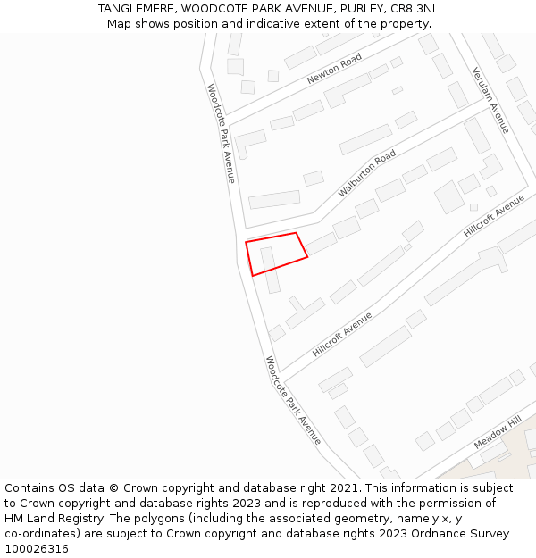 TANGLEMERE, WOODCOTE PARK AVENUE, PURLEY, CR8 3NL: Location map and indicative extent of plot