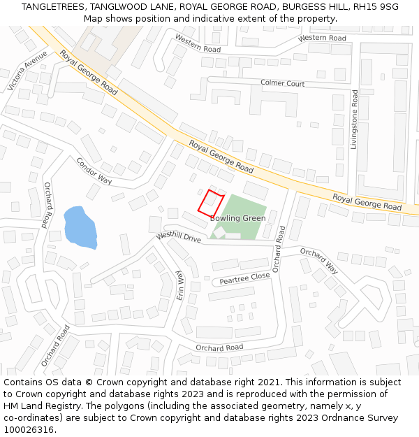 TANGLETREES, TANGLWOOD LANE, ROYAL GEORGE ROAD, BURGESS HILL, RH15 9SG: Location map and indicative extent of plot