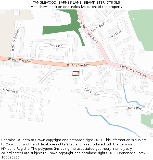 TANGLEWOOD, BARNES LANE, BEAMINSTER, DT8 3LS: Location map and indicative extent of plot