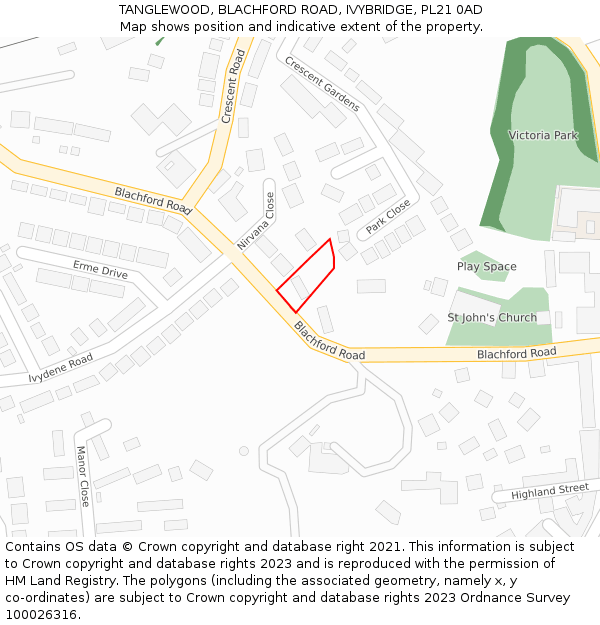 TANGLEWOOD, BLACHFORD ROAD, IVYBRIDGE, PL21 0AD: Location map and indicative extent of plot