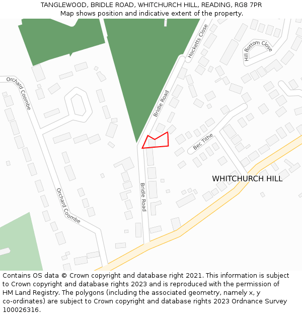 TANGLEWOOD, BRIDLE ROAD, WHITCHURCH HILL, READING, RG8 7PR: Location map and indicative extent of plot