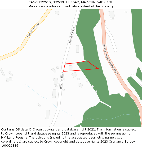 TANGLEWOOD, BROCKHILL ROAD, MALVERN, WR14 4DL: Location map and indicative extent of plot