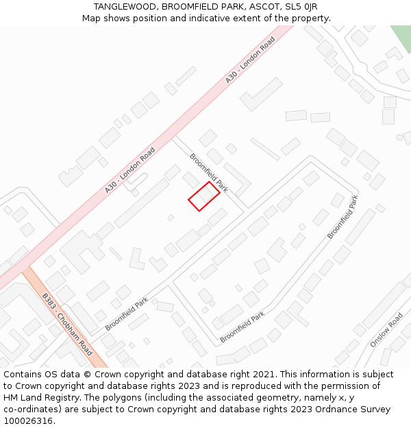 TANGLEWOOD, BROOMFIELD PARK, ASCOT, SL5 0JR: Location map and indicative extent of plot