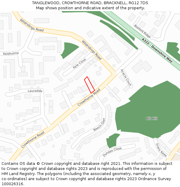 TANGLEWOOD, CROWTHORNE ROAD, BRACKNELL, RG12 7DS: Location map and indicative extent of plot