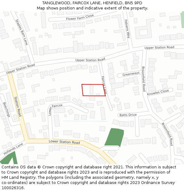 TANGLEWOOD, FAIRCOX LANE, HENFIELD, BN5 9PD: Location map and indicative extent of plot