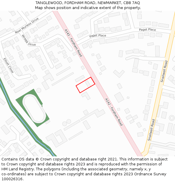 TANGLEWOOD, FORDHAM ROAD, NEWMARKET, CB8 7AQ: Location map and indicative extent of plot