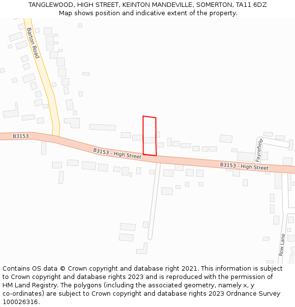 TANGLEWOOD, HIGH STREET, KEINTON MANDEVILLE, SOMERTON, TA11 6DZ: Location map and indicative extent of plot