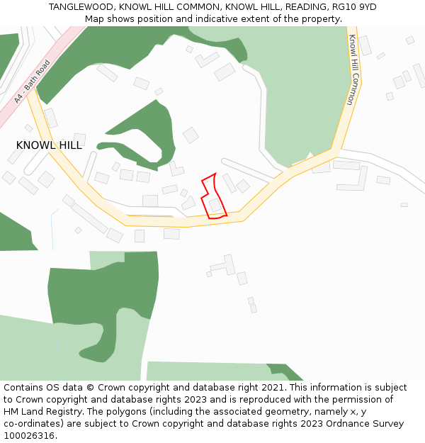 TANGLEWOOD, KNOWL HILL COMMON, KNOWL HILL, READING, RG10 9YD: Location map and indicative extent of plot