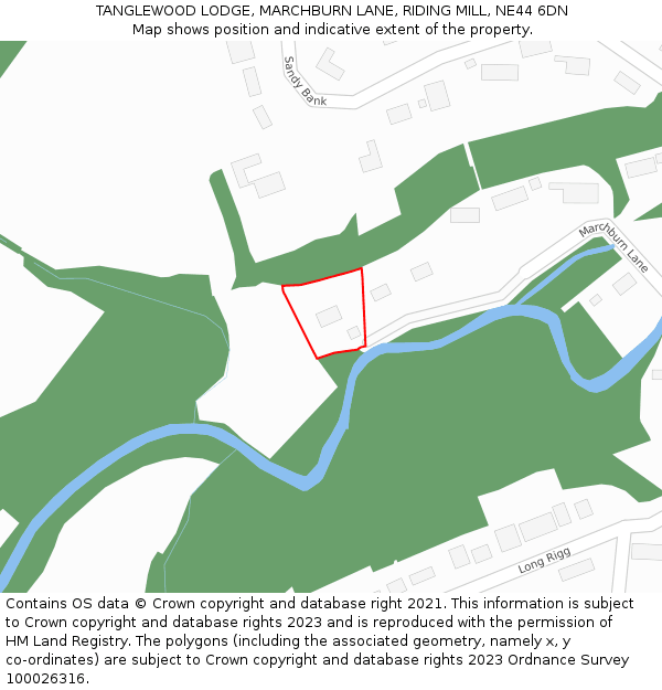 TANGLEWOOD LODGE, MARCHBURN LANE, RIDING MILL, NE44 6DN: Location map and indicative extent of plot