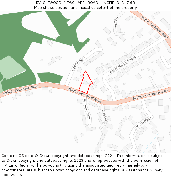 TANGLEWOOD, NEWCHAPEL ROAD, LINGFIELD, RH7 6BJ: Location map and indicative extent of plot