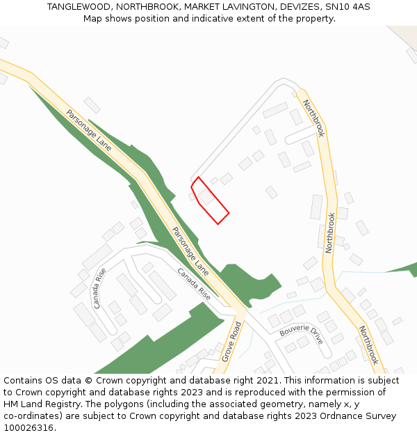 TANGLEWOOD, NORTHBROOK, MARKET LAVINGTON, DEVIZES, SN10 4AS: Location map and indicative extent of plot