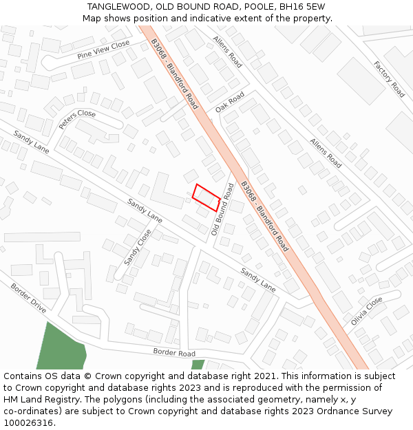 TANGLEWOOD, OLD BOUND ROAD, POOLE, BH16 5EW: Location map and indicative extent of plot