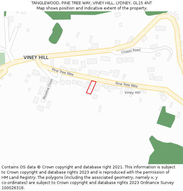 TANGLEWOOD, PINE TREE WAY, VINEY HILL, LYDNEY, GL15 4NT: Location map and indicative extent of plot