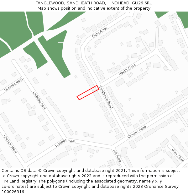 TANGLEWOOD, SANDHEATH ROAD, HINDHEAD, GU26 6RU: Location map and indicative extent of plot