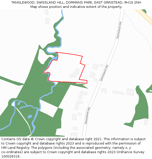 TANGLEWOOD, SWISSLAND HILL, DORMANS PARK, EAST GRINSTEAD, RH19 2NH: Location map and indicative extent of plot