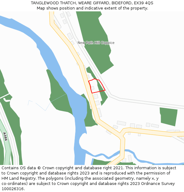 TANGLEWOOD THATCH, WEARE GIFFARD, BIDEFORD, EX39 4QS: Location map and indicative extent of plot