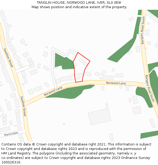 TANGLIN HOUSE, NORWOOD LANE, IVER, SL0 0EW: Location map and indicative extent of plot