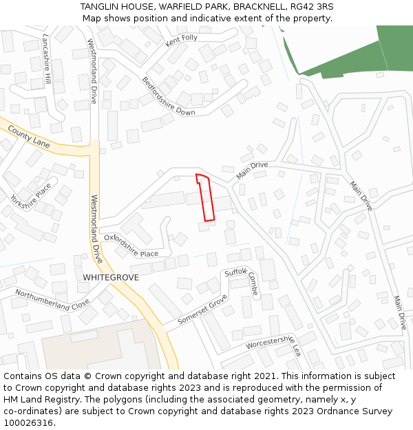 TANGLIN HOUSE, WARFIELD PARK, BRACKNELL, RG42 3RS: Location map and indicative extent of plot