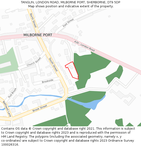 TANGLIN, LONDON ROAD, MILBORNE PORT, SHERBORNE, DT9 5DP: Location map and indicative extent of plot