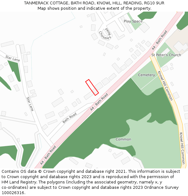 TANMERACK COTTAGE, BATH ROAD, KNOWL HILL, READING, RG10 9UR: Location map and indicative extent of plot