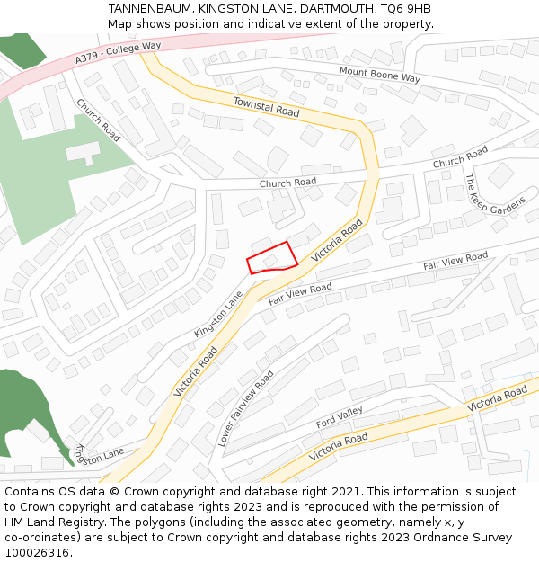 TANNENBAUM, KINGSTON LANE, DARTMOUTH, TQ6 9HB: Location map and indicative extent of plot