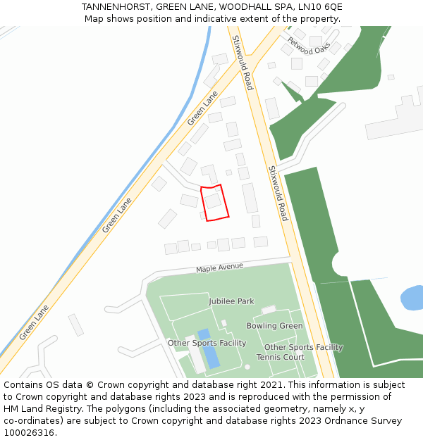 TANNENHORST, GREEN LANE, WOODHALL SPA, LN10 6QE: Location map and indicative extent of plot
