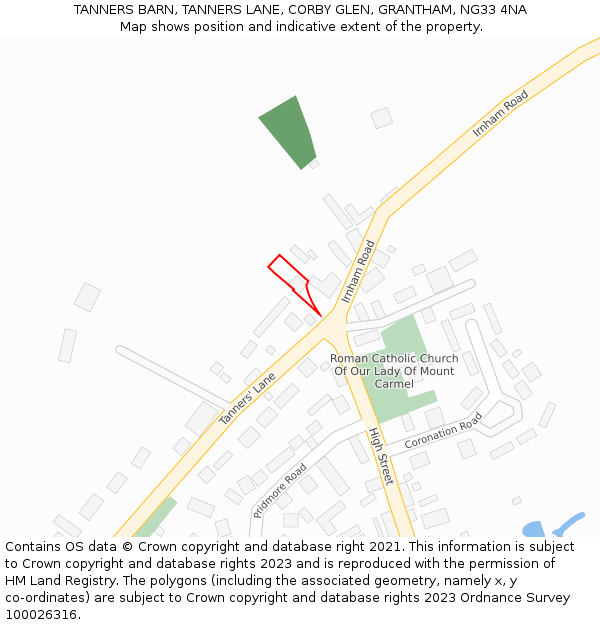 TANNERS BARN, TANNERS LANE, CORBY GLEN, GRANTHAM, NG33 4NA: Location map and indicative extent of plot